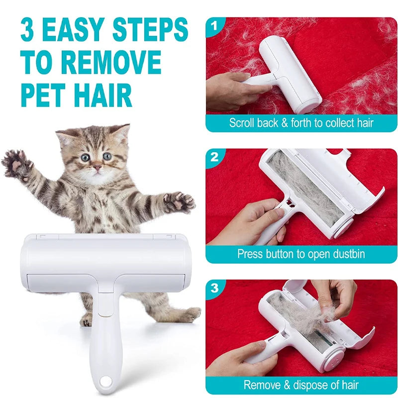 Pet Hair Roller Remover Lint Brush 2-Way Dog Cat Comb Tool Convenient Cleaning Dog Cat Fur