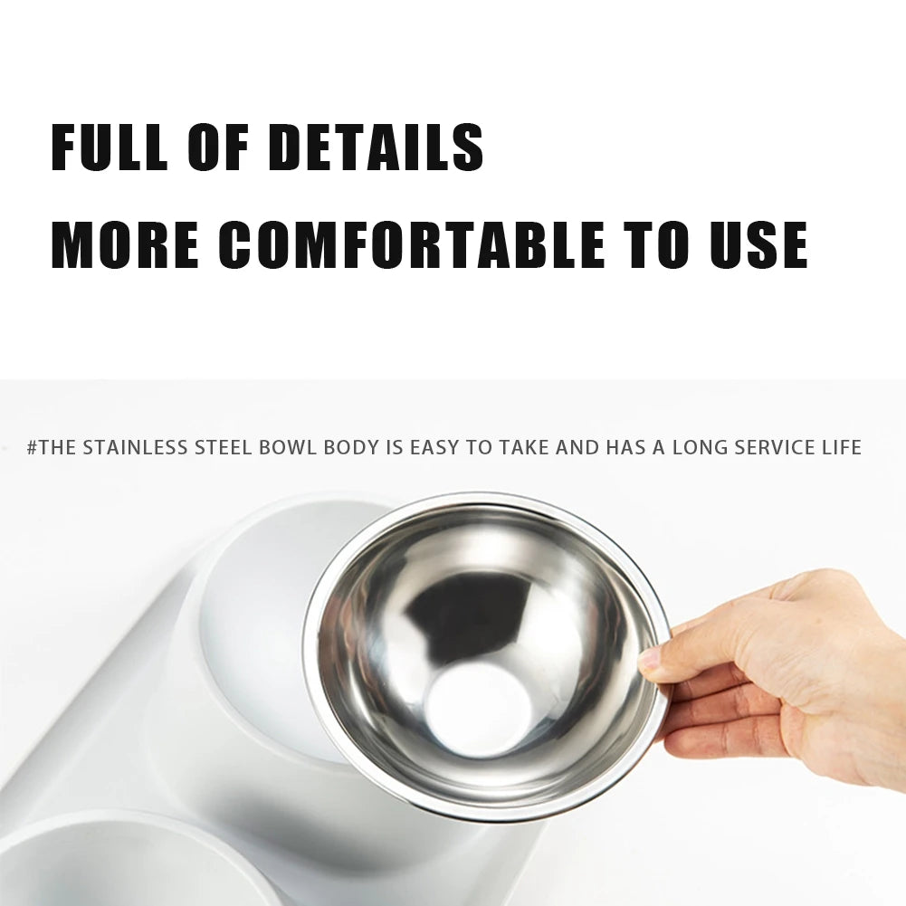 Stainless Steel Cat Dog Bowl Double Cat Food Container Non-slip Base Pet Water Feeder Tilt Safeguard Neck Puppy Cats Bowls 2024